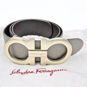 Salvatore Ferragamo Gancini-Buckle Reversible Gray Leather Belt